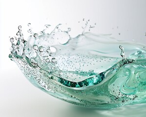 Aqua splash, teal liquid crown, bubbles, translucent.