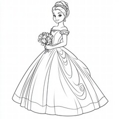 Fototapeta premium Enchanting Bride: An illustration of a radiant bride in an elegant gown, holding a bouquet and adorned with a delicate tiara, embodying grace and beauty.