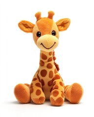 Soft Brown Toy Giraffe: Cuddly Stuffed Animal for Children on White Background
