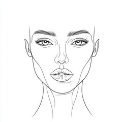 A beauty of canvas: A detailed line drawing presents a woman's face, capturing the essence of beauty and highlighting key facial features, ideal for makeup application and cosmetic studies.