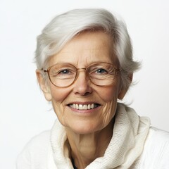 Fototapeta premium Smiling woman with white hair in a bright setting