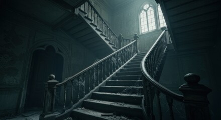 Gothic Mansion Staircase with Cobwebs