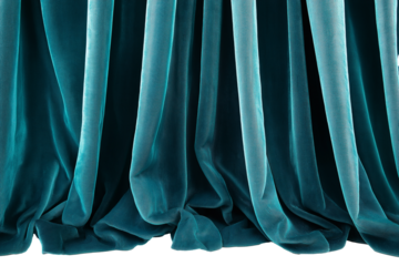 Velvet drapery panels in deep teal isolated on transparent white background