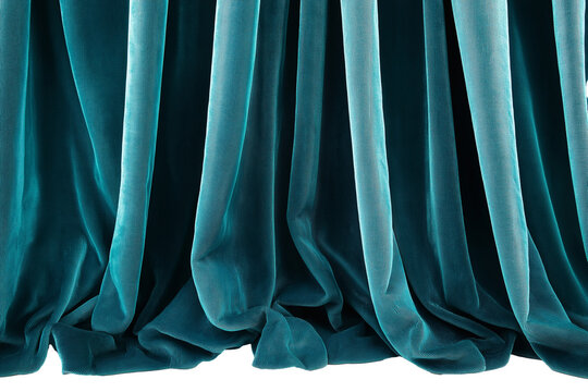 Velvet drapery panels in deep teal isolated on transparent white background