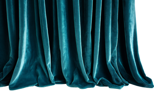 Velvet drapery panels in deep teal isolated on transparent white background