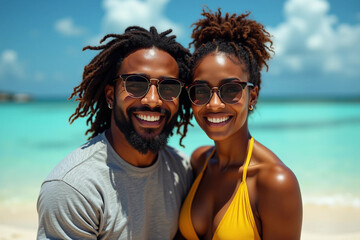 Obraz premium Romantic African American Couple Enjoying a Beach Getaway 