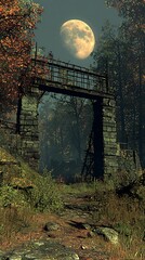 Fototapeta premium Moonlit Forest Bridge Path.