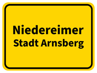 Illustration eines Stadteingangsschildes von Niedereimer, einem Stadtteil der Stadt Arnsberg im Sauerland