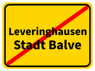 Illustration eines Ortsausgangsschildes von Leveringhausen, einem Ortsteil der Stadt Balve im Sauerland