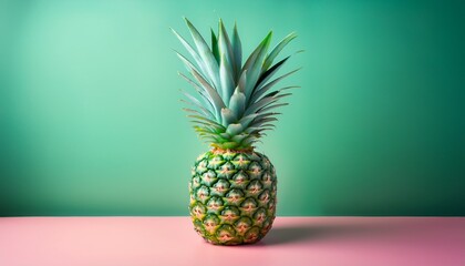 single green pineapple on a soft gradient background in a minimalist still life composition