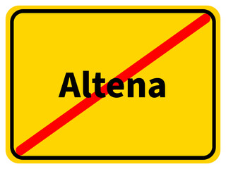 Illustration eines Ortsausgangsschildes der Stadt Altena im Märkischen Kreis