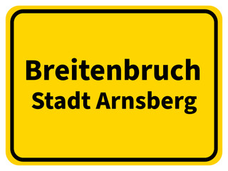 Obraz premium Illustration eines Stadteingangsschildes von Breitenbruch, einem Stadtteil der Stadt Arnsberg im Sauerland