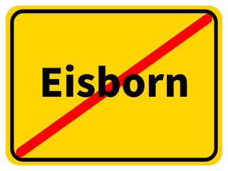 Illustration eines Ortsausgangsschildes von Eisborn, einem Ortsteil der Stadt Balve im Sauerland