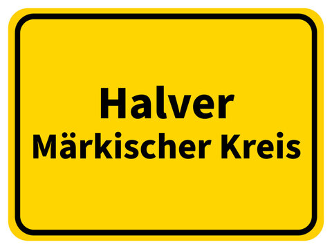 Illustration eines Ortseingangsschildes der Stadt Halver im M&auml;rkischen Kreis