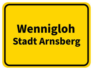 Fototapeta premium Illustration eines Stadteingangsschildes von Wennigloh, einem Stadtteil der Stadt Arnsberg im Sauerland