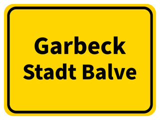 Illustration eines Ortseingangsschildes von Garbeck, einem Ortsteil der Stadt Balve im Sauerland