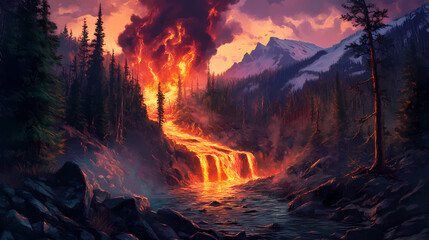 fiery volcanic eruption