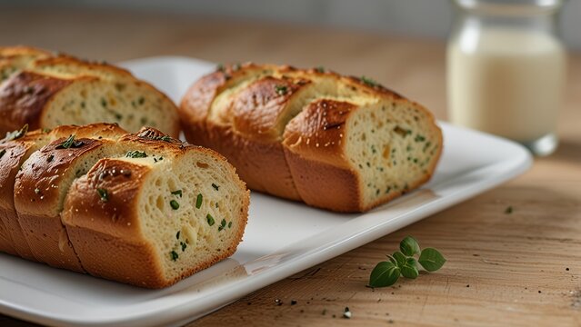 Crusty Italian Garlic Bread Loaves with Herbs and Melted Butter