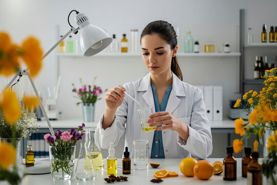 Female Scientist in a Lab: Perfume and Fragrance Research and Development - Powered by Adobe