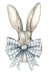 Illustration of an elegant gray bunny with a blue bow