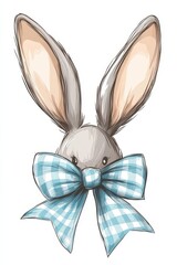 Elegant gray bunny with a blue bow illustration