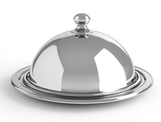 Open cloche tray with gleaming lid on a clean surface