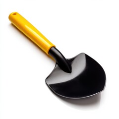 A garden shovel is displayed on a clean white background