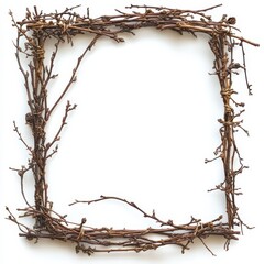Natural twig frame on a clean white background
