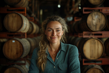 Confident Woman in Whiskey Distillery: A Portrait of Success in the Spirits Industry