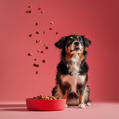 dog with a food bowl 