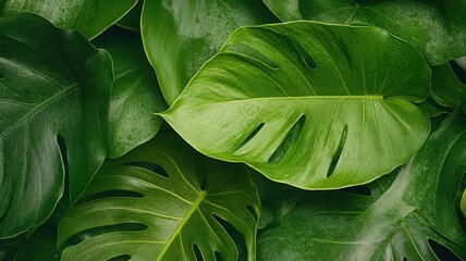 Lush Green Tropical Leaves with Glitter Accents