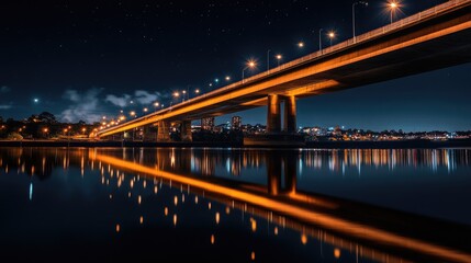 Fototapeta premium Nighttime Reflections of Gateshead's Iconic Bridge on the Brew River: A Stunning Cityscape of Newcastle, Australia