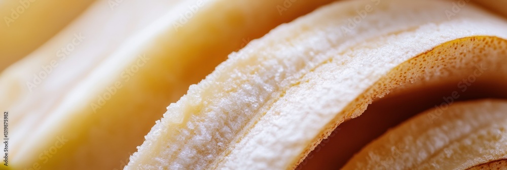 Fototapete close up macro shot showcases the intricate texture of sliced banana halves with a soft blurred back
