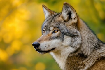 Wild Grey Wolf Face In Detailed Focus / gray wolf canis lupus. 