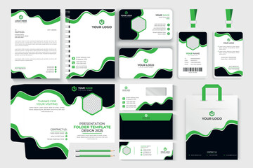 Modern Corporate Brand Identity set with Green and Black Theme.
