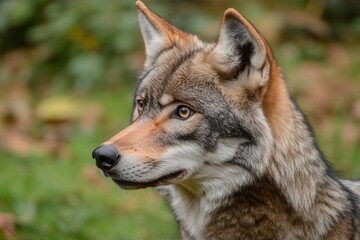 Obraz premium Wild Grey Wolf Face In Detailed Focus / gray wolf canis lupus. 