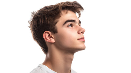 Profile shot of young handsome male student, isolated on transparent background.