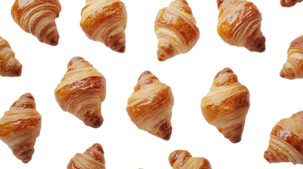 Set of french croissants isolated on transparent background.