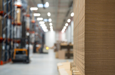 Cardboard packaging - stack of new cardboard boxes - cardboard packaging wholesaler - high warehouse for storing cardboard elements
