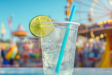 Refreshing Iced Water with Lime at a Summer Festival