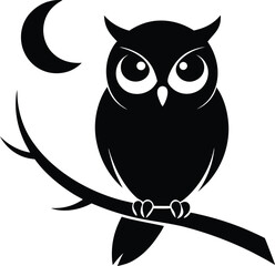 Silhouette of an owl tree, silhouette of owl with a tree branch vector illustration 