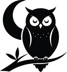 Silhouette of an owl tree, silhouette of owl with a tree branch vector illustration 