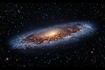 Fototapeta premium Spiral galaxy glowing brightly in the vastness of outer space at night