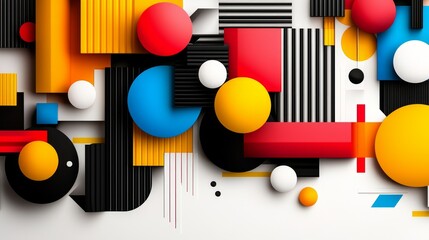 Vibrant Geometric Shapes in Bold Colors Over White Background