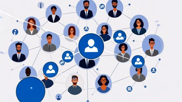 Conceptual animation displaying interconnected people through digital network, collaboration