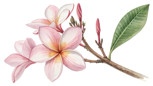 Soft watercolor botanical flower with delicate pink plumeria