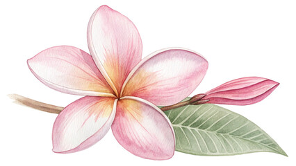 Fototapeta premium Delicate pink plumeria soft watercolor botanical flower