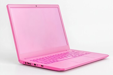 Pink laptop isolated on white background