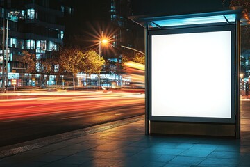 Empty Billboard at Night in a Cityscape