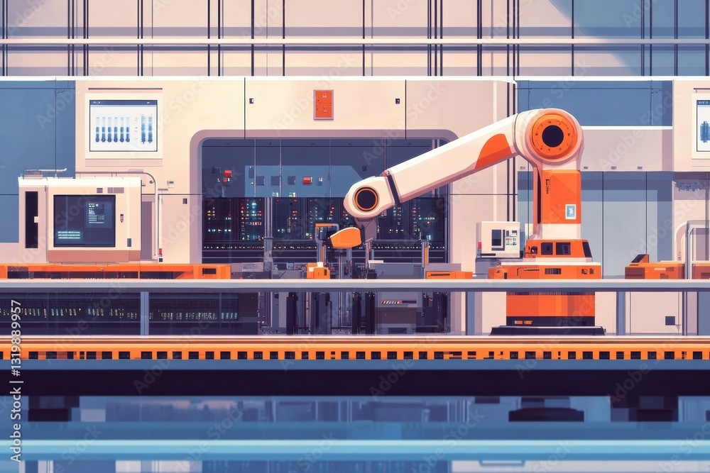 Poster Robotic machines and AI streamline production in an automated factory setup